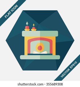 Christmas fireplace flat icon with long shadow,eps10