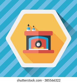 Christmas fireplace flat icon with long shadow,eps10