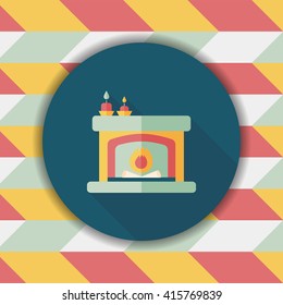 Christmas fireplace flat icon with long shadow,eps10