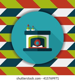 Christmas fireplace flat icon with long shadow,eps10
