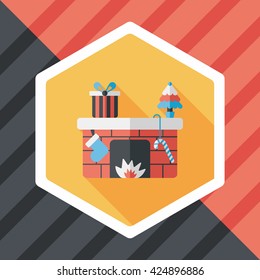 Christmas fireplace flat icon with long shadow,eps10