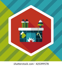 Christmas fireplace flat icon with long shadow,eps10