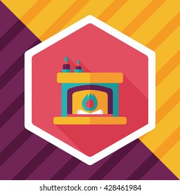 Christmas fireplace flat icon with long shadow,eps10