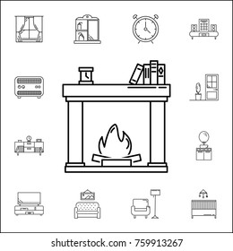 Christmas Fireplace Flat Icon. Set Of Household Accessories Icons. Signs, Outline Furniture Collection, Simple Thin Line Icons For Websites, Web Design, Mobile App, Info Graphics On White Background