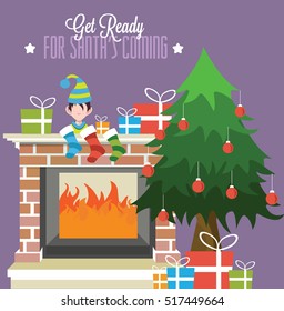 Christmas fireplace with gifts,sock,Christmas tree