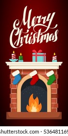 Christmas fireplace icon flat illustration isolated on black