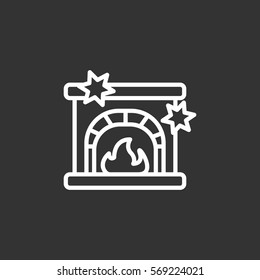  Christmas fireplace Icon Vector. 