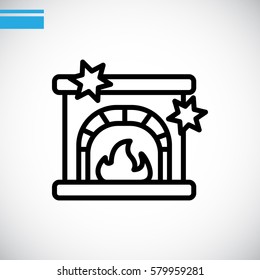  Christmas fireplace Icon Vector. 