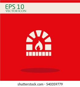 Christmas fireplace icon vector on a red  background. icon for the web. logo design
