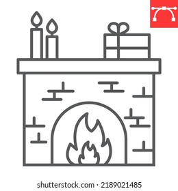 Weihnachts-Kamin-Linie Symbol, Weihnachten und Inneres, Kamin, Vektorsymbol, Vektorgrafik, bearbeitbares Rahmenzeichen, eps10.