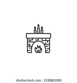 Christmas fireplace line icon in simple design on a white background
