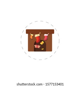 christmas fireplace with socks colored flat icon. christmas fireplace with socks colored flat icon. christmas fireplace with socks colored flat icon. 