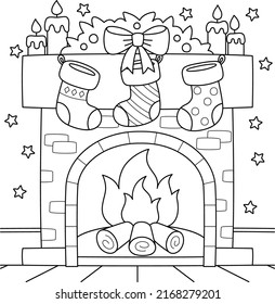 Christmas Fireplace with Stocking Coloring Page