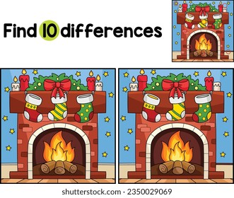 Christmas Fireplace Stocking Find The Differences