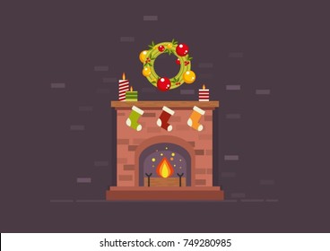 Christmas Fireplace Vector