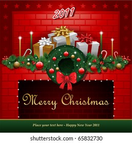 Christmas fireplace vector illustration background