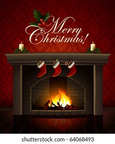 Christmas Fireplace  Vector Image