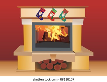 Christmas fireplace vector image