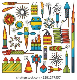 Christmas firework color vector set icon.Vector illustration celebrate firecracker.Isolated color vector set icon of christmas firework on white background .