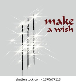 Christmas firework sparkled light. Magic Holiday greeting card.   Bengal light.