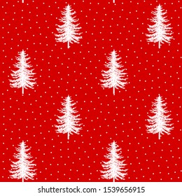 Christmas firs seamless pattern. Noel watercolor print, New year  winter holiday decoration, red christmas trees background, wallpaper, wrapping paper design