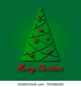 Christmas fir-tree with red toys in green background for a card vector