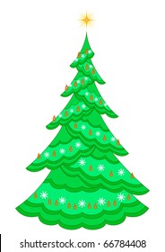 Christmas fir-tree with star and garland, holiday symbol, isolated