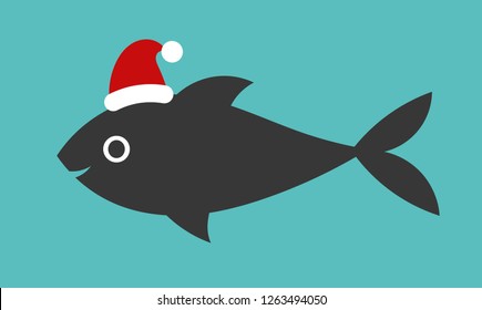 Christmas fish in Santa hat. Vector illustration.