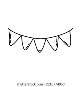 Christmas flags vector doodle illustration, simple black and white celebration flags, garland