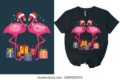 Navidades Flamingo Camiseta de regalo, Feliz Navidades