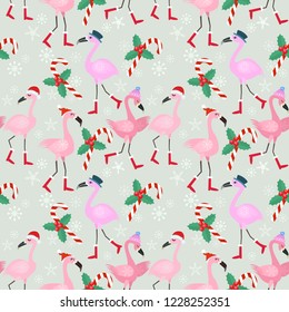 Christmas Flamingo seamless pattern.