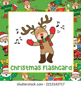 Christmas Flashcard for Children. Cute Santa Reindeer. Ready to print. Printable game card. Educational card for preschool. Vector illustration.