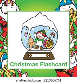 Christmas Flashcard for Children. Cute Unicorn theme. Ready to print. Printable game card. Educational card for preschool. Vector illustration.