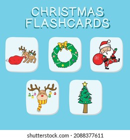 Christmas Flashcards for Children. Cute flashcards for children. Adorable Christmas collection flashcards. Printable colorful collection. Vector illustration. 