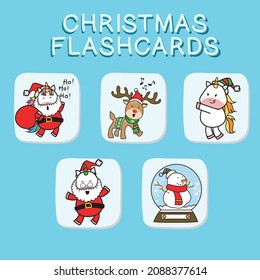 Christmas Flashcards for Children. Cute flashcards for children. Adorable Christmas collection flashcards. Printable colorful collection. Vector illustration. 