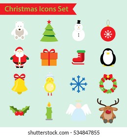 Christmas flat color icons set 