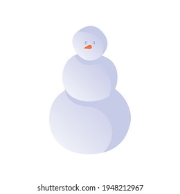 Christmas flat composition with isolated image of snowman made of three snow balls on blank background vector illustration