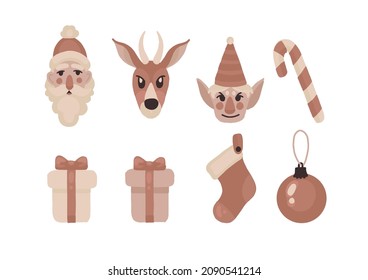 Christmas flat design vector illustration icon set. Hand drawn elements isolated on white background. december and winter themed cute simple doodle pack