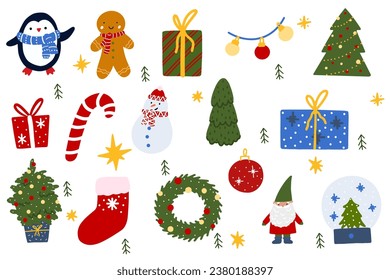 Christmas flat element. New year symbols vector illustration for design