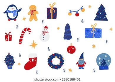Christmas flat element. New year symbols vector illustration for design
