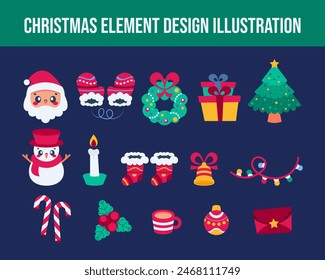 Christmas flat element vector illustration set