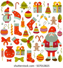 Christmas flat elements set. Vector illustration.