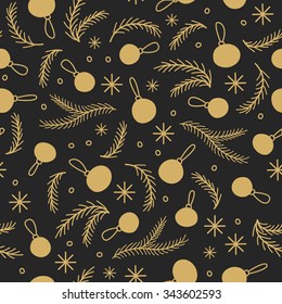 Christmas flat gold seamless vector pattern.