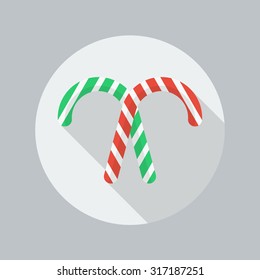 Christmas Flat Icon With Long Shadow. Candy cane
