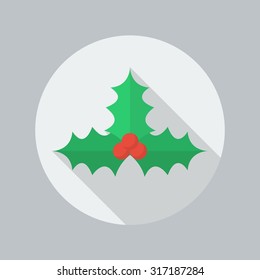 Christmas Flat Icon With Long Shadow. Holly berry