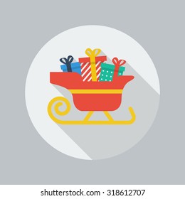 Christmas Flat Icon With Long Shadow. Santa sledge