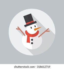 Christmas Flat Icon With Long Shadow. Snowman