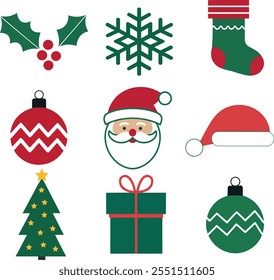Christmas Flat icon set vector on white background, Christmas tree icon set vector, merry Christmas icon set
