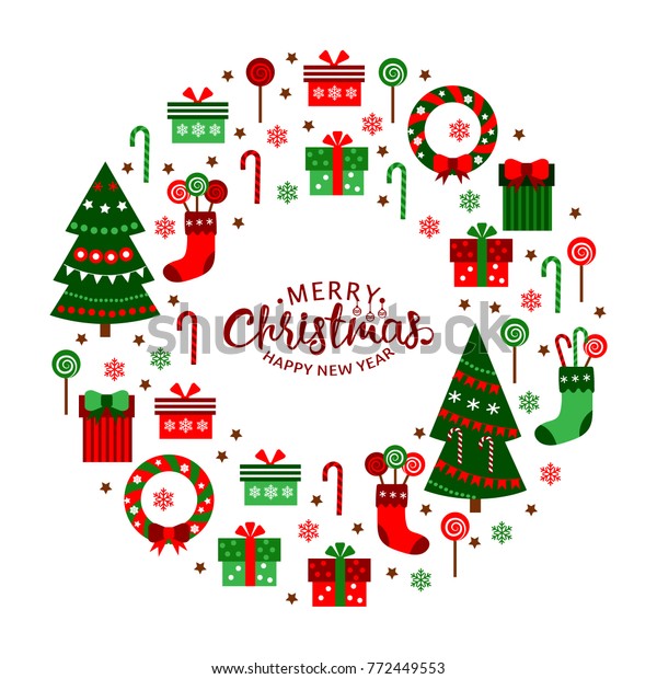 Christmas Flat Icons Circle Merry Christmas Stock Vector (Royalty Free ...