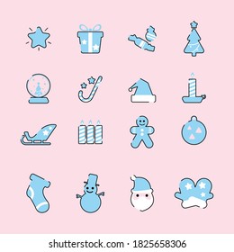 Christmas flat icons drawing minimal color thin lines on background. ornaments and decoration, flat design